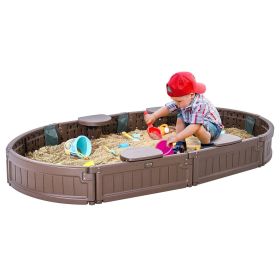 VEVOR Sandbox with Cover, 72 x 41.5 x 9.1 in Oval Sand Box, HDPE Sand Pit with 4 Corner Seating and Bottom Liner, Kids Sandbox for Outdoor Backyard