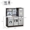 Wooden Play Kitchen with Lights Sounds, Kids Kitchen Playset with Washing Machine, Water Dispenser, Microwave, Range Hood, Refrigerator, Utensils