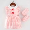 Pink Grid Baby Smock Girls Inner Waterproof Apron Bibs Kids Apron Princess Eating Painting Apron