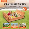 VEVOR Wooden Sandbox, 52.4 x 47.2 x 16.9 in Sand Box, Sand Pit with Foldable Bench Seats and Bottom Liner