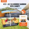 VEVOR Wooden Sandbox with Canopy, 57.3 x 47.2 x 47.2 in Sand Box, Sand Pit with Foldable Bench Seats and Bottom Liner