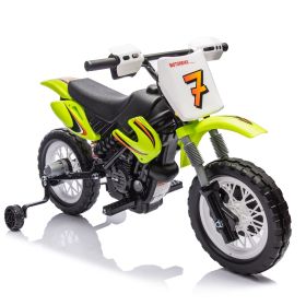 12V Kids Ride On Electric Toy Motorcycle,Rear suspension,Twist Grip Throttle,Slow Start,Removable training wheels,Indie music box with horn and engine (Color: as Pic)