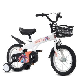 16 inch sporty kids bike with training wheels and stand Adjustable saddle Suitable for boys and girls aged 4-8 years tall Height 41-46 inches (material: Iron+Plastic, Color: White)
